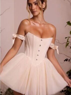 OH POLLY Elegant Off-Shoulder Tulle Corset Dress
